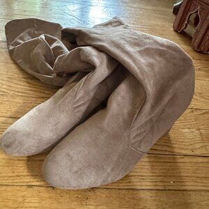 Over-the-knee boots.  Soft tan suede.